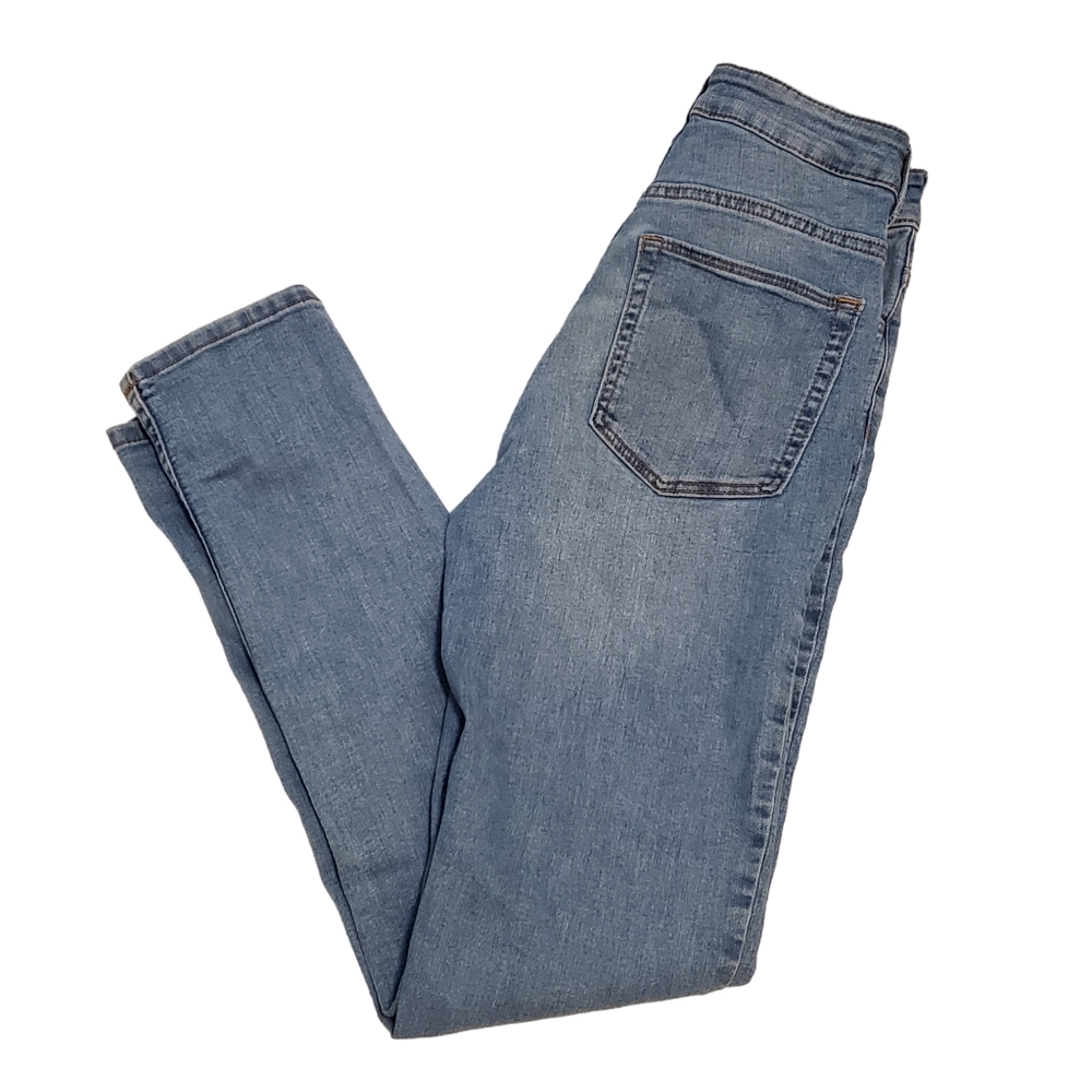 &Denim High Waist Button Fly Faded Wash Skinny Jeans
